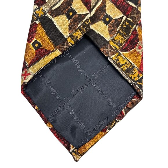 Ermenegildo Zegna Silk Geometric Pattern Tie Multicolor Red Yellow Brown Menswea - Picture 4 of 8